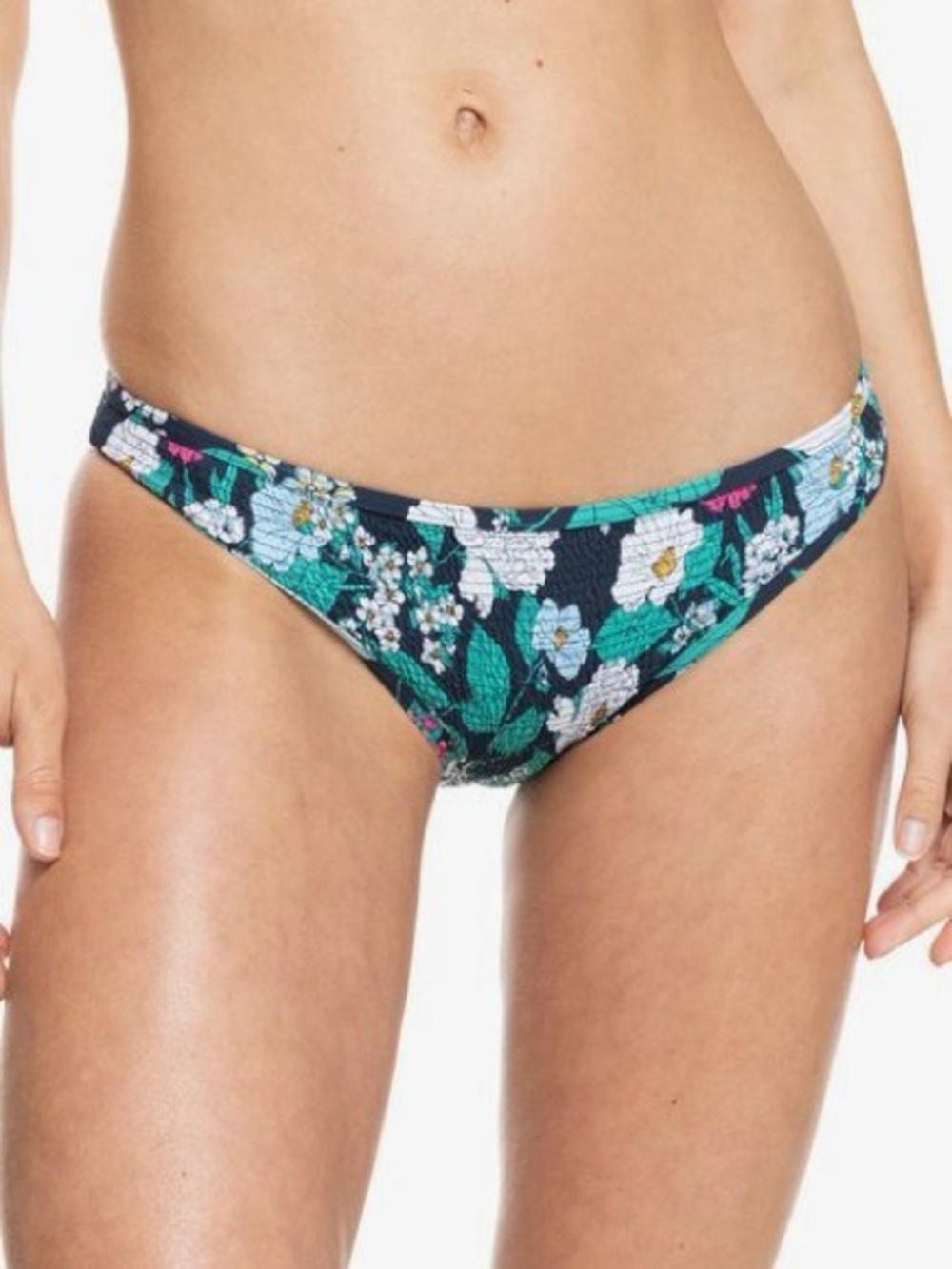 BNWT ROXY Blossom Babe Smocked Floral Print Bikini Bottoms in Navy and Teal